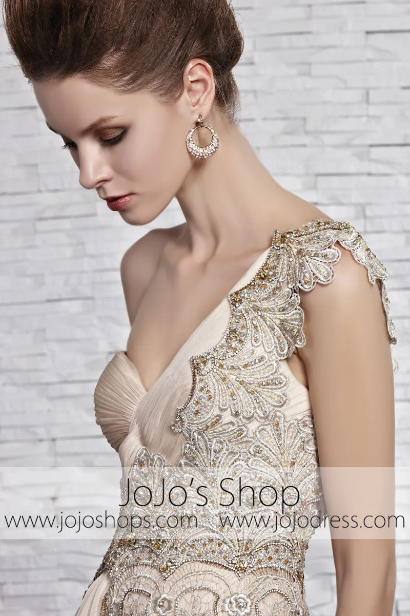 Grecian Beige Light Champagne Goddess One Shoulder Beauty Pageant Dress CX881369