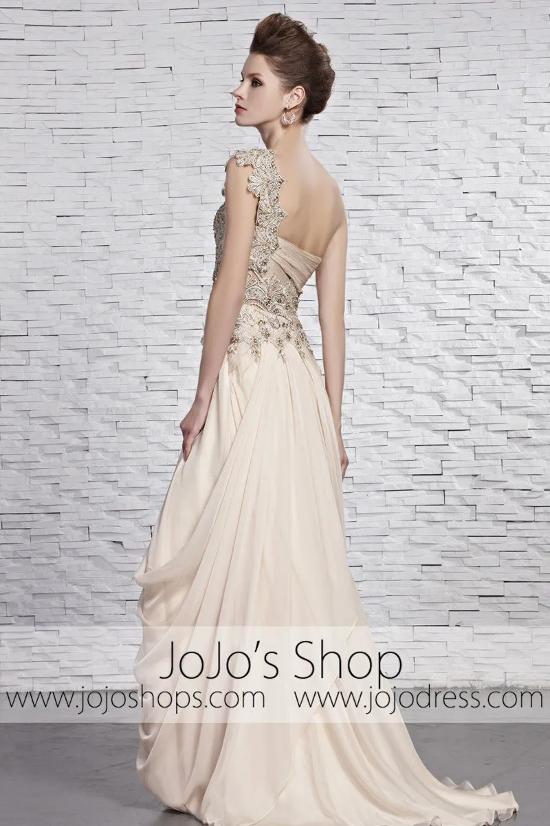 Grecian Beige Light Champagne Goddess One Shoulder Beauty Pageant Dress CX881369