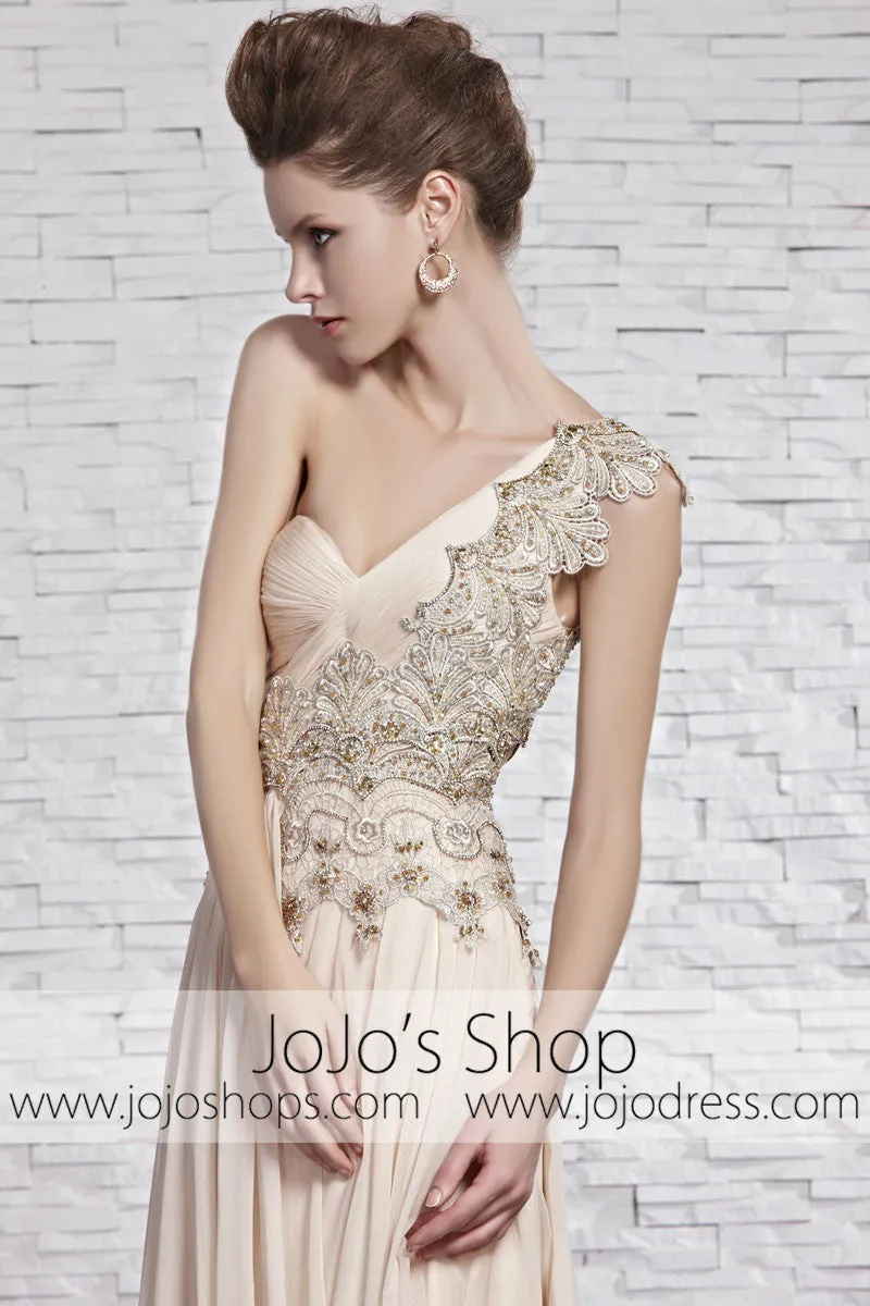 Grecian Beige Light Champagne Goddess One Shoulder Beauty Pageant Dress CX881369