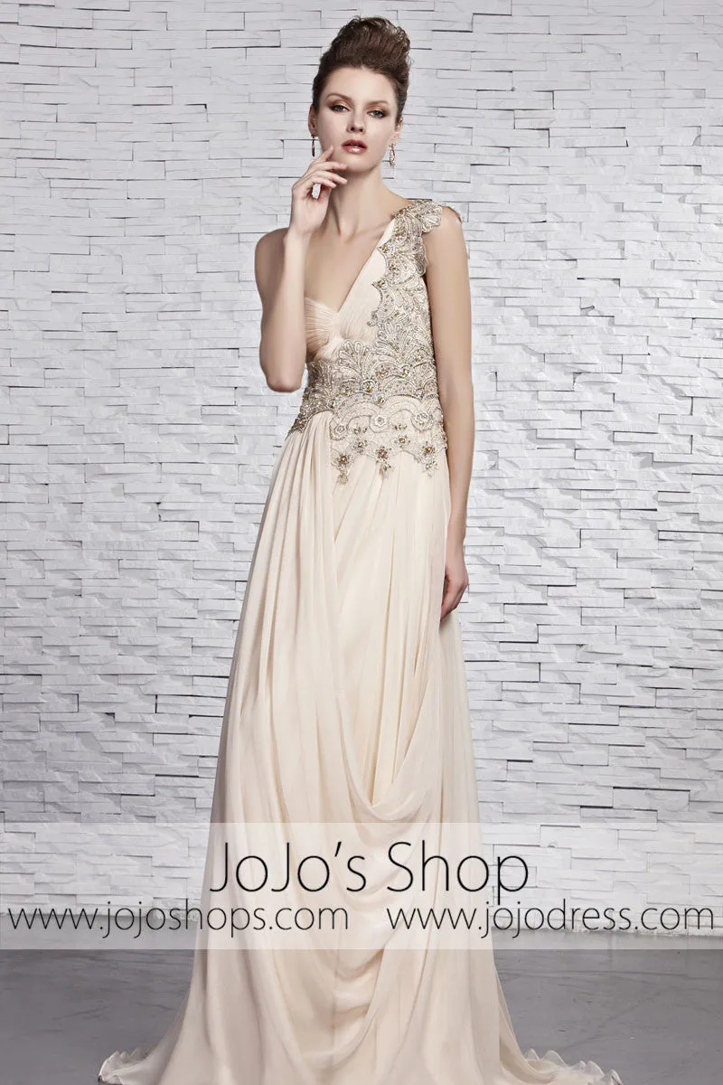 Grecian Beige Light Champagne Goddess One Shoulder Beauty Pageant Dress CX881369