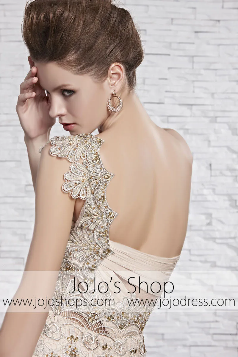 Grecian Beige Light Champagne Goddess One Shoulder Beauty Pageant Dress CX881369