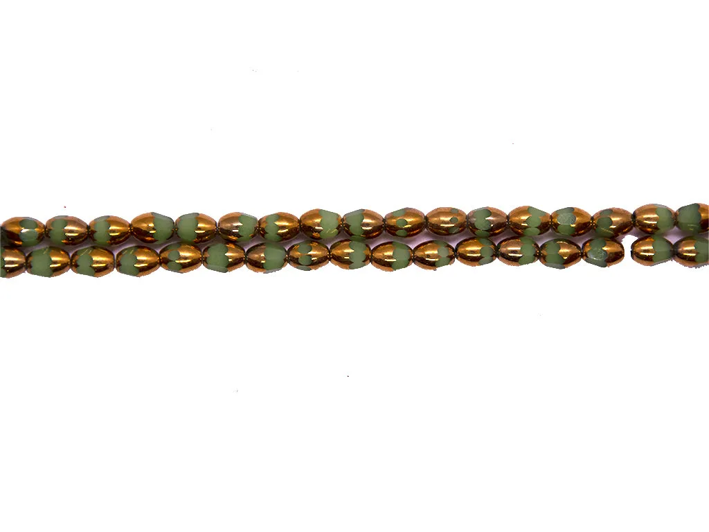 Green Golden Tear Drop Designer Glass Beads