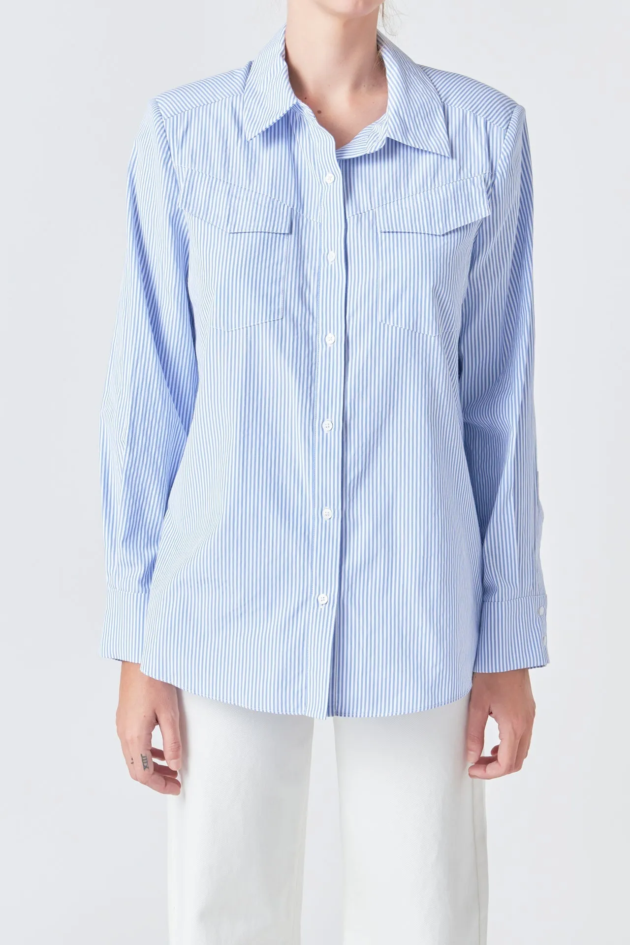Grey Lab - Power Shoulder Striped Shirt