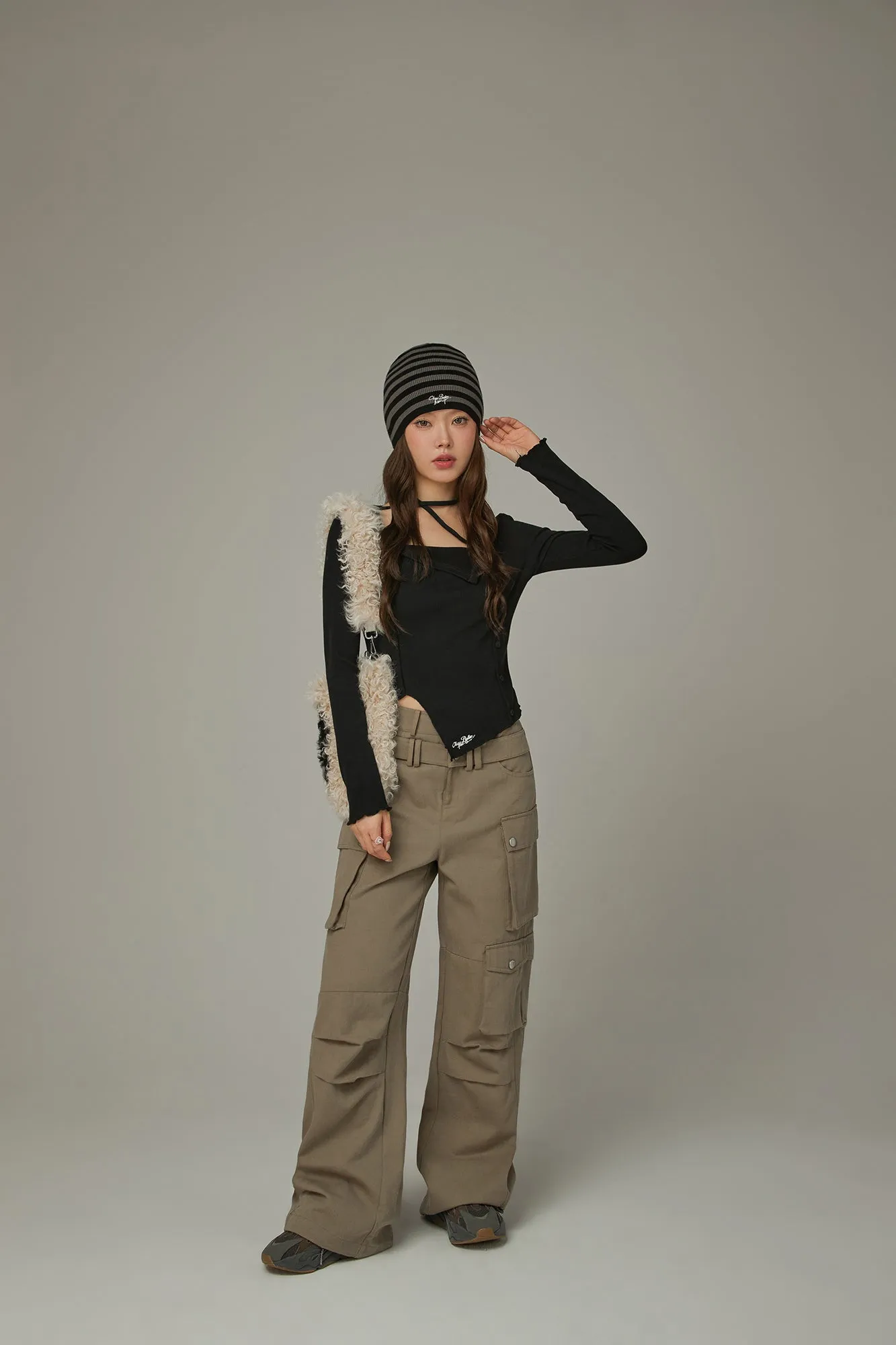 Halterneck Asymmetrical Button Top