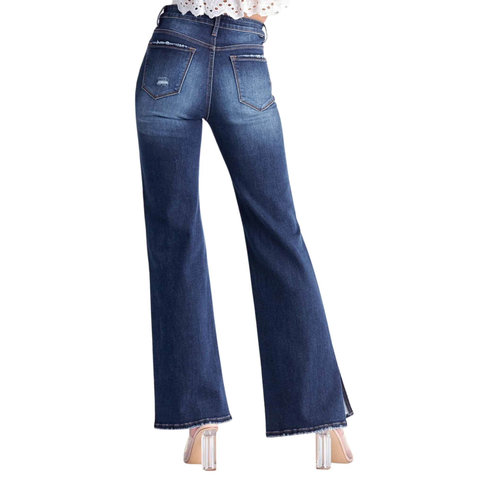 High Rise Distressed Wide Flare Jeans
