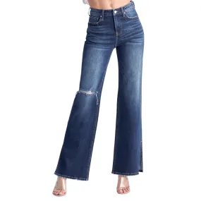 High Rise Distressed Wide Flare Jeans