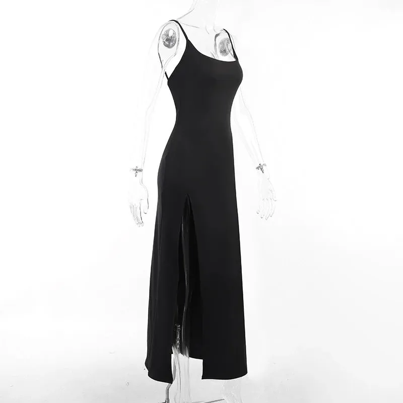 High Rise Slit Lace Patchwork Backless Maxi Dress