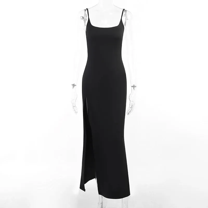 High Rise Slit Lace Patchwork Backless Maxi Dress