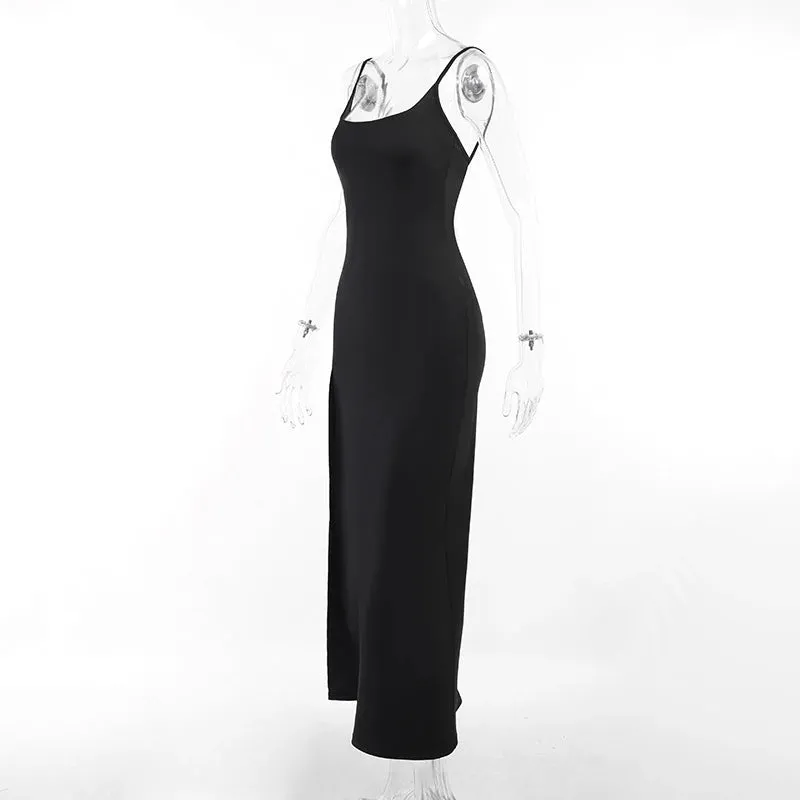 High Rise Slit Lace Patchwork Backless Maxi Dress