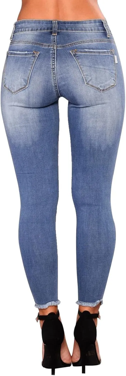 Jeggings for Women Tummy Control High Waisted Ripped Skinny Jeans Stretchy Distressed Denim Leggings with Pockets