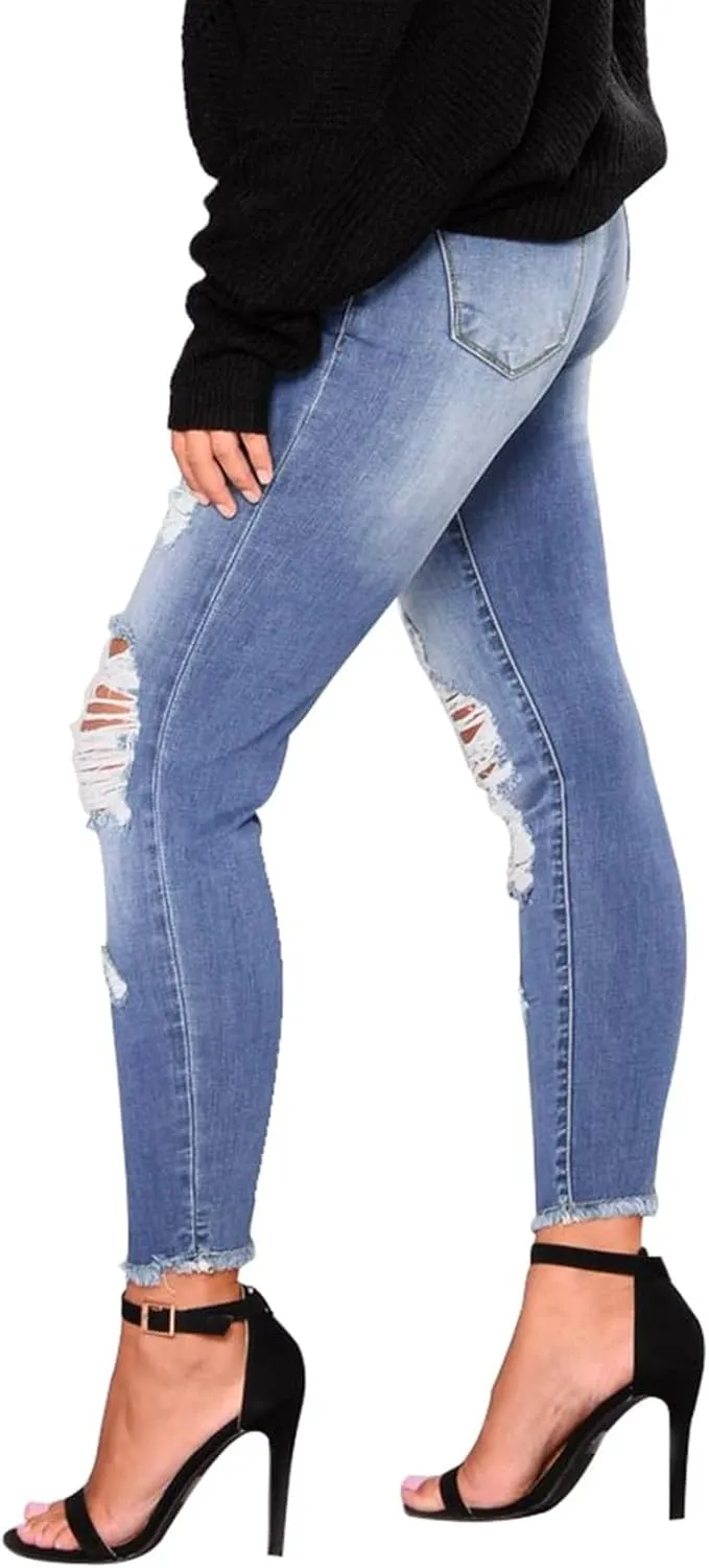 Jeggings for Women Tummy Control High Waisted Ripped Skinny Jeans Stretchy Distressed Denim Leggings with Pockets