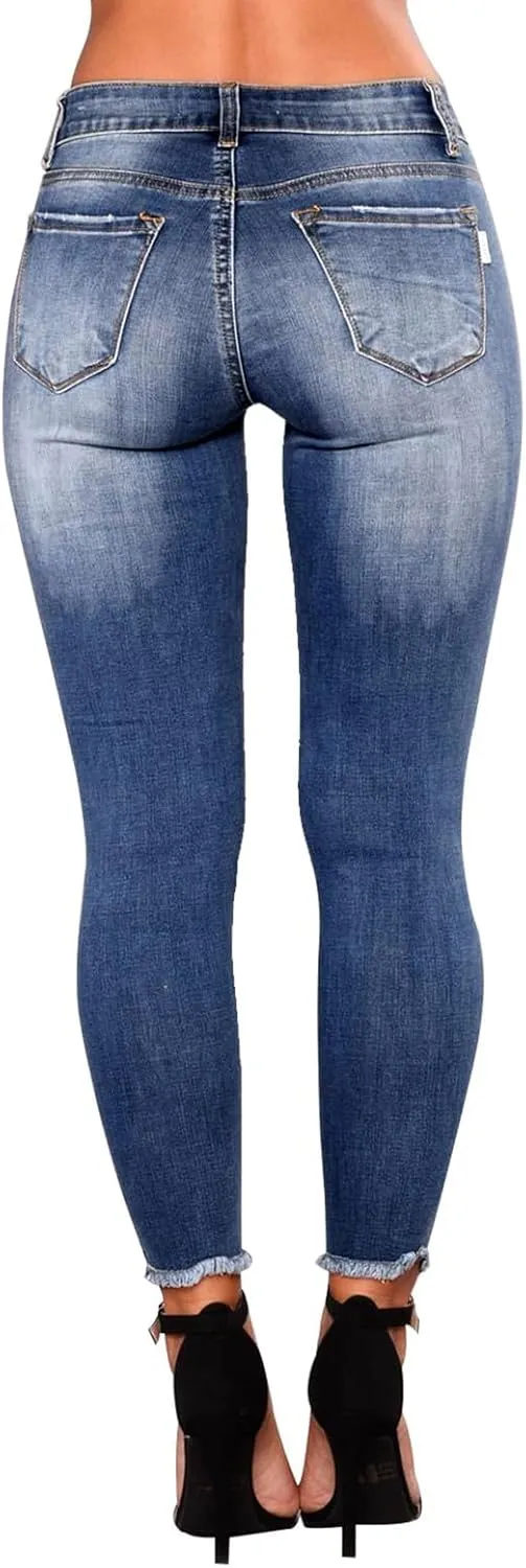 Jeggings for Women Tummy Control High Waisted Ripped Skinny Jeans Stretchy Distressed Denim Leggings with Pockets
