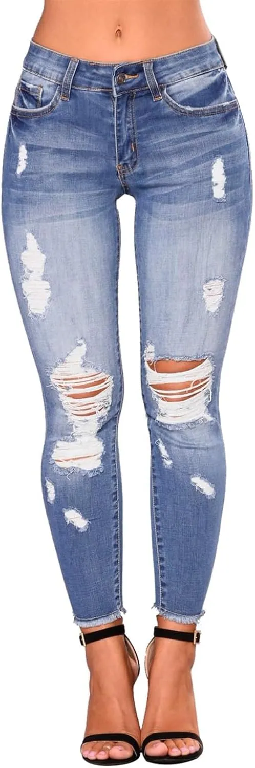 Jeggings for Women Tummy Control High Waisted Ripped Skinny Jeans Stretchy Distressed Denim Leggings with Pockets