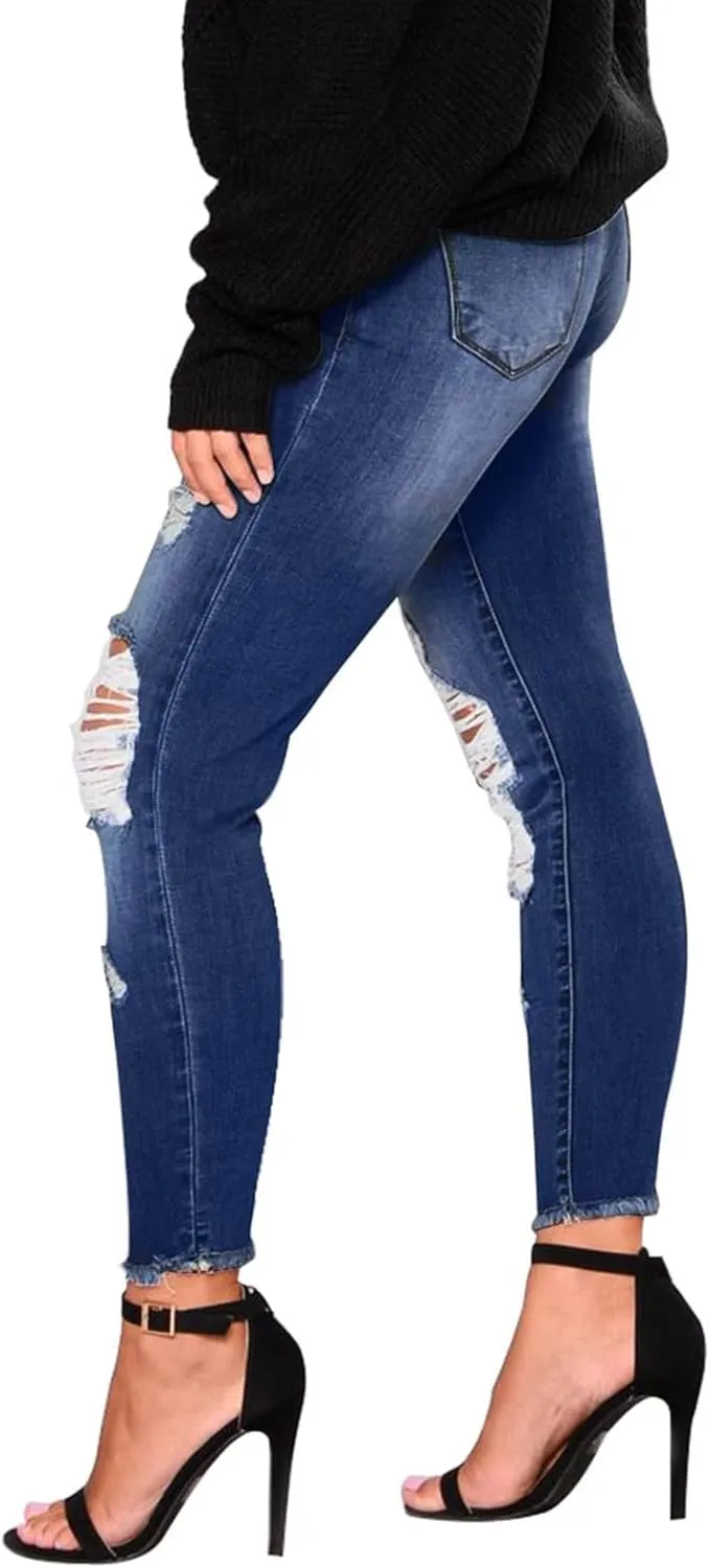 Jeggings for Women Tummy Control High Waisted Ripped Skinny Jeans Stretchy Distressed Denim Leggings with Pockets