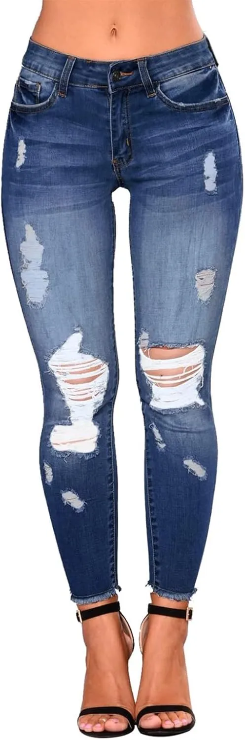 Jeggings for Women Tummy Control High Waisted Ripped Skinny Jeans Stretchy Distressed Denim Leggings with Pockets