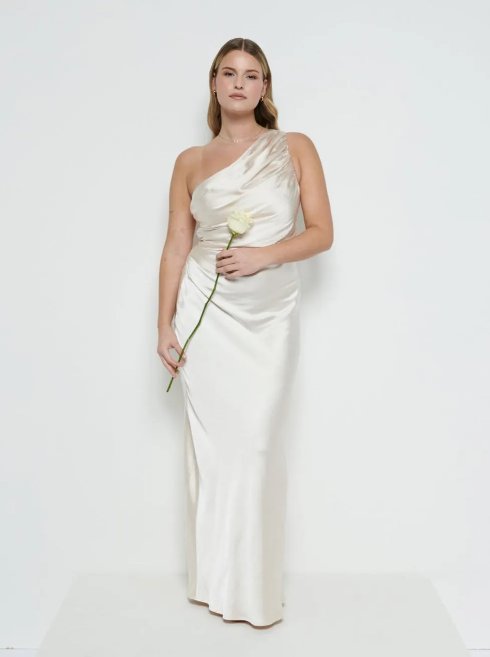 Juliet Ruched Maxi Bridesmaid Dress - Matte Champagne