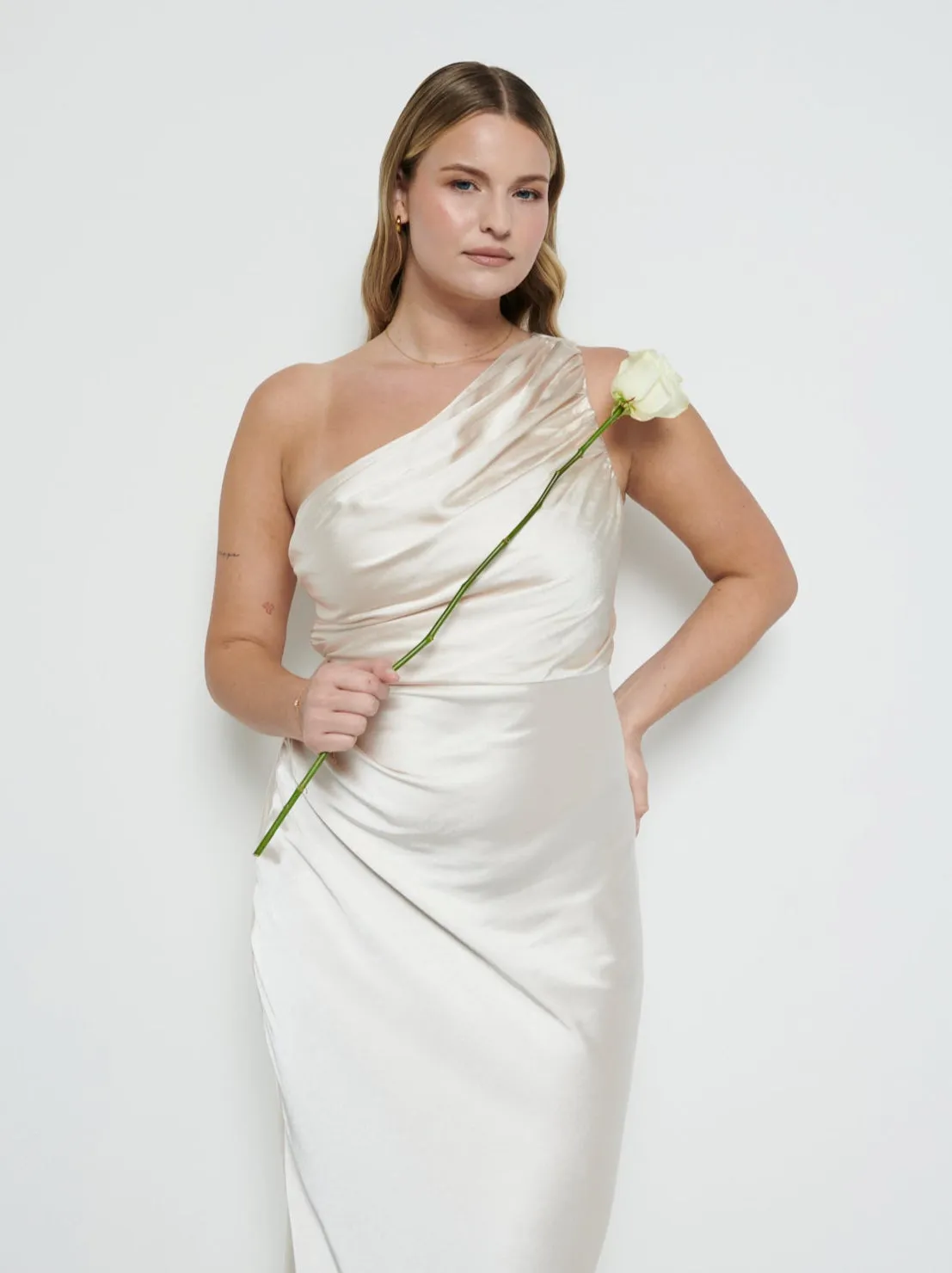 Juliet Ruched Maxi Bridesmaid Dress - Matte Champagne