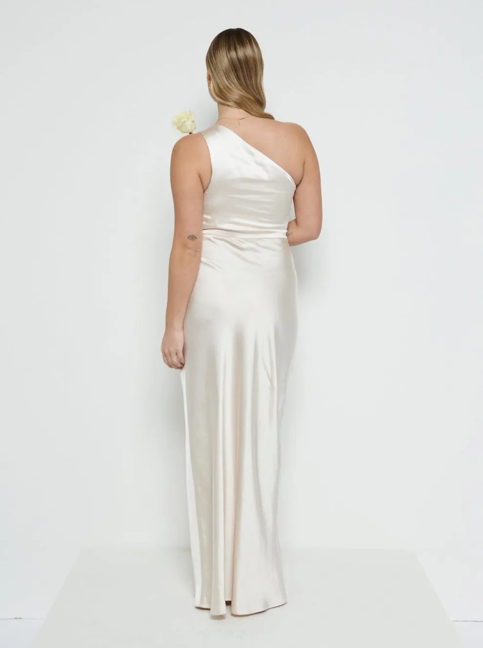 Juliet Ruched Maxi Bridesmaid Dress - Matte Champagne