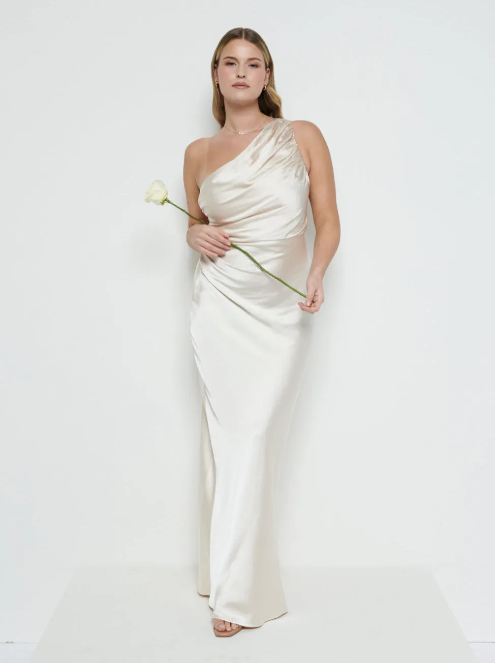 Juliet Ruched Maxi Bridesmaid Dress - Matte Champagne
