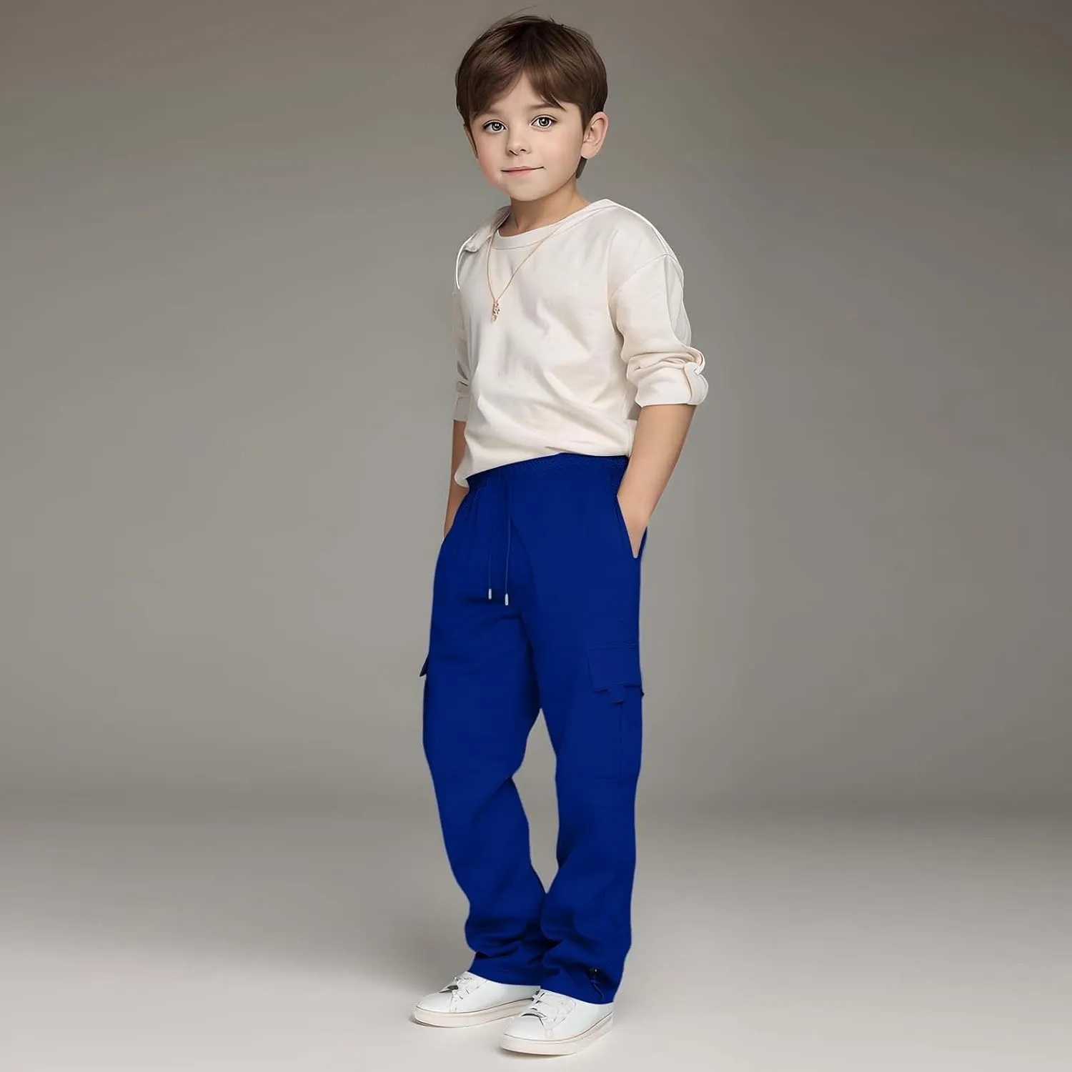 Kids Boys Cargo Sweatpants Toddler Boys' Casual Drawstring Elastic Waist Sweat Pants Baggy Sweatpants 1Pcs Set