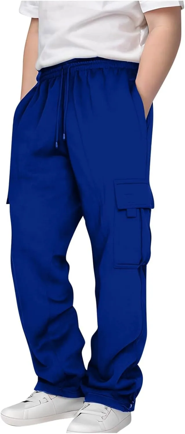 Kids Boys Cargo Sweatpants Toddler Boys' Casual Drawstring Elastic Waist Sweat Pants Baggy Sweatpants 1Pcs Set
