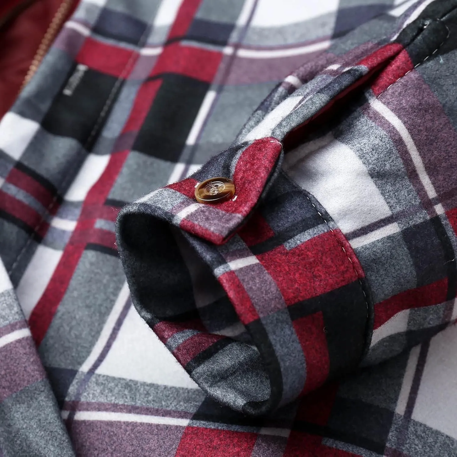 LCMTWX Men's Fleece Lined Flannel Shirt Jacket Button Down Pocket Long Sleeve Shirt Patchwork Jacket Casual Long Sleeve