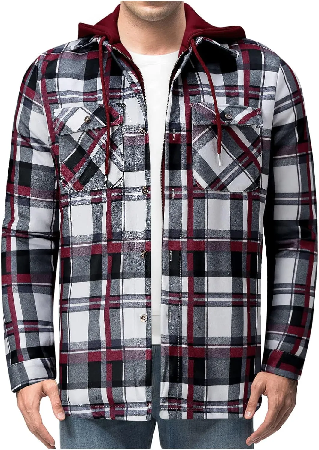 LCMTWX Men's Fleece Lined Flannel Shirt Jacket Button Down Pocket Long Sleeve Shirt Patchwork Jacket Casual Long Sleeve
