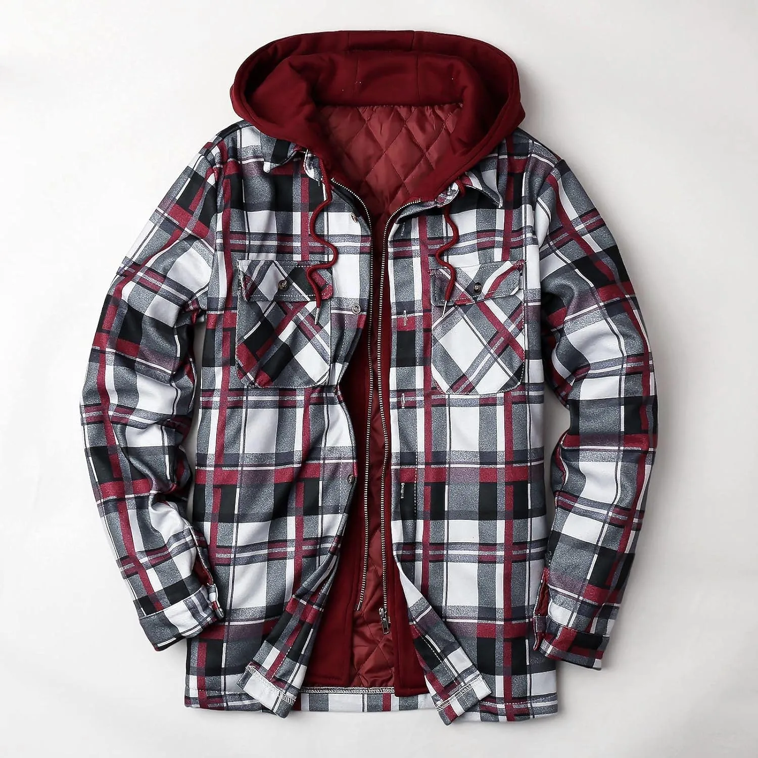 LCMTWX Men's Fleece Lined Flannel Shirt Jacket Button Down Pocket Long Sleeve Shirt Patchwork Jacket Casual Long Sleeve