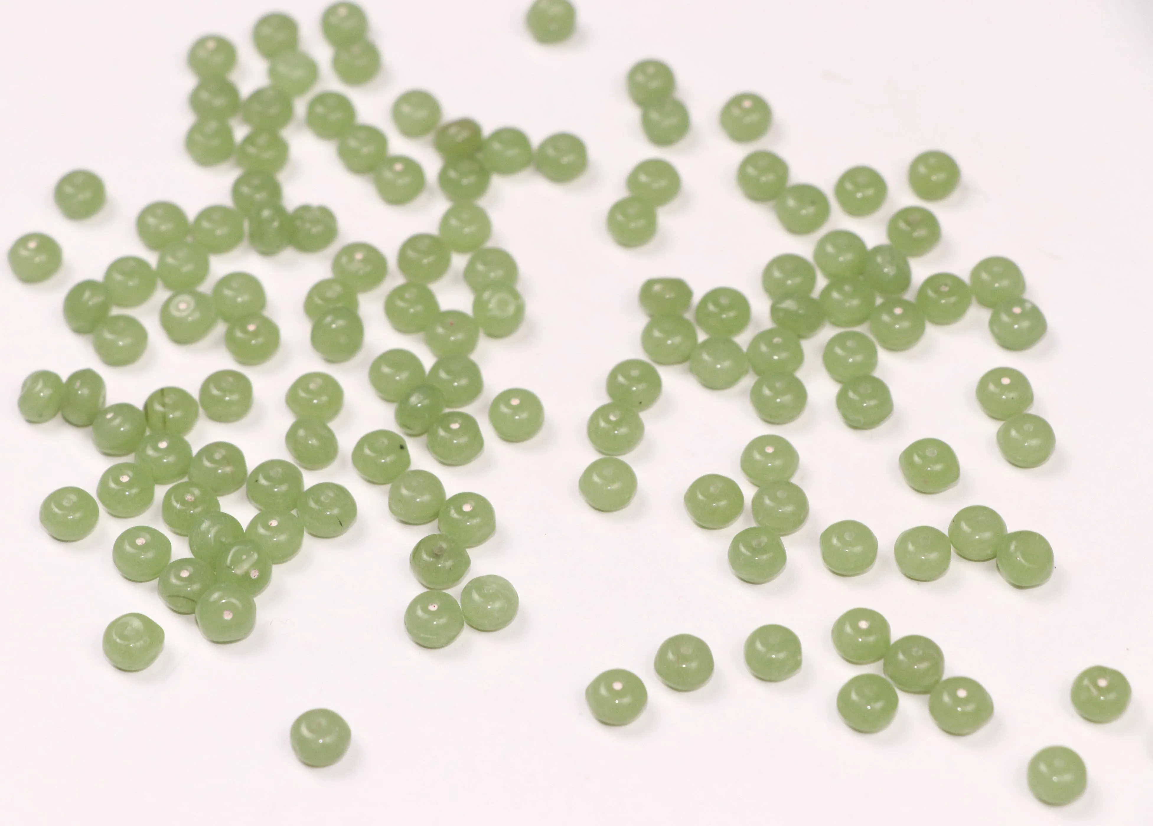 Light Green Circular Fancy Glass Beads- 4x6 mm