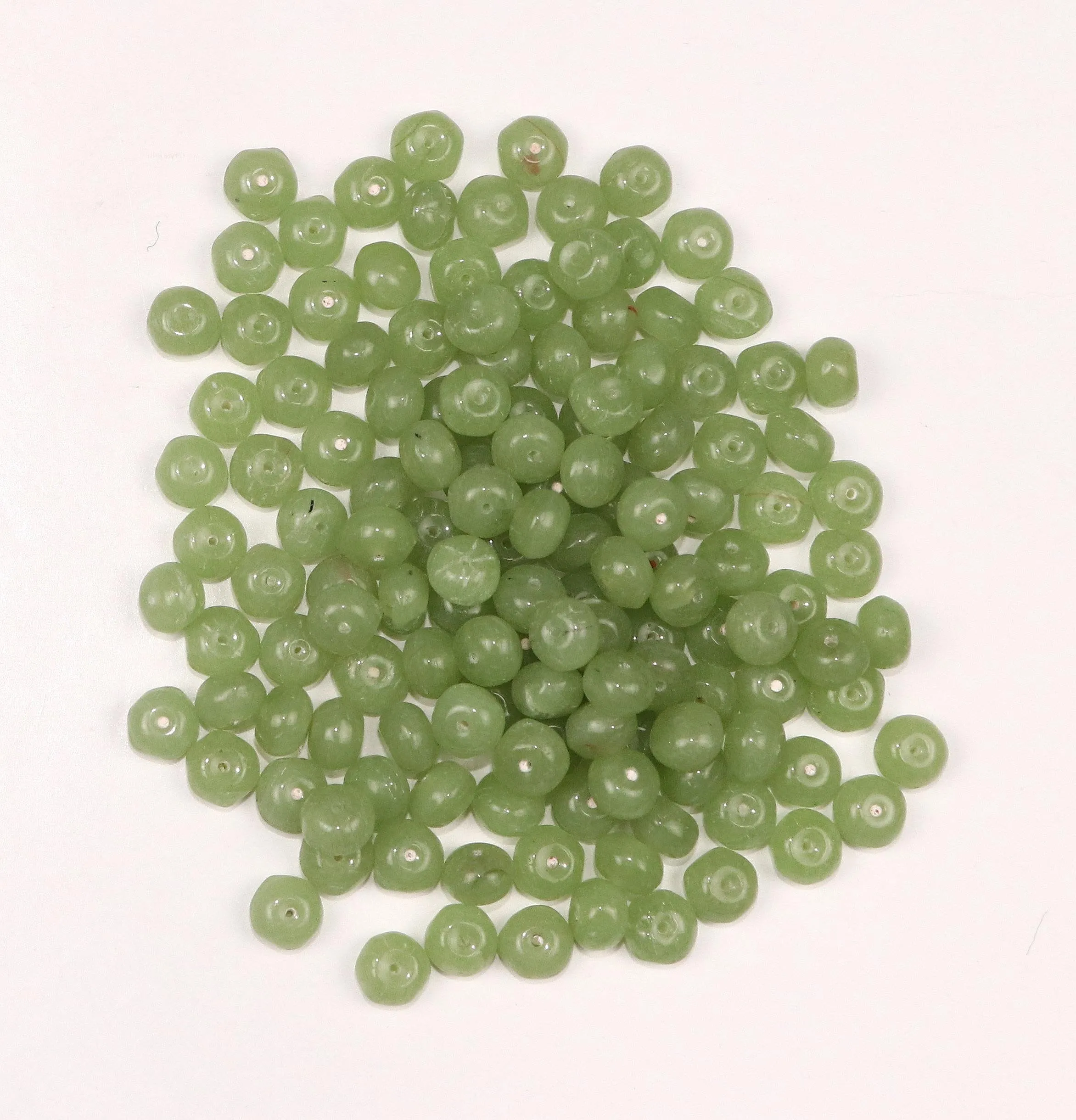 Light Green Circular Fancy Glass Beads- 4x6 mm