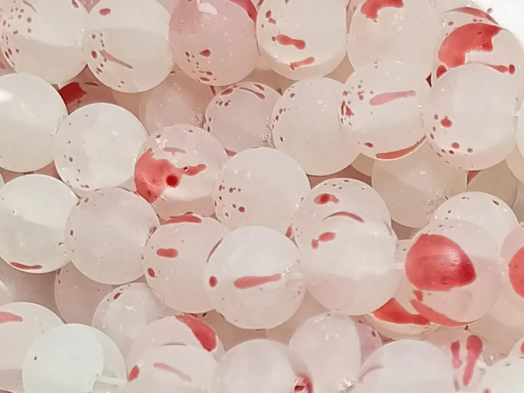 Light Red Spherical Frosted Designer Glass Beads