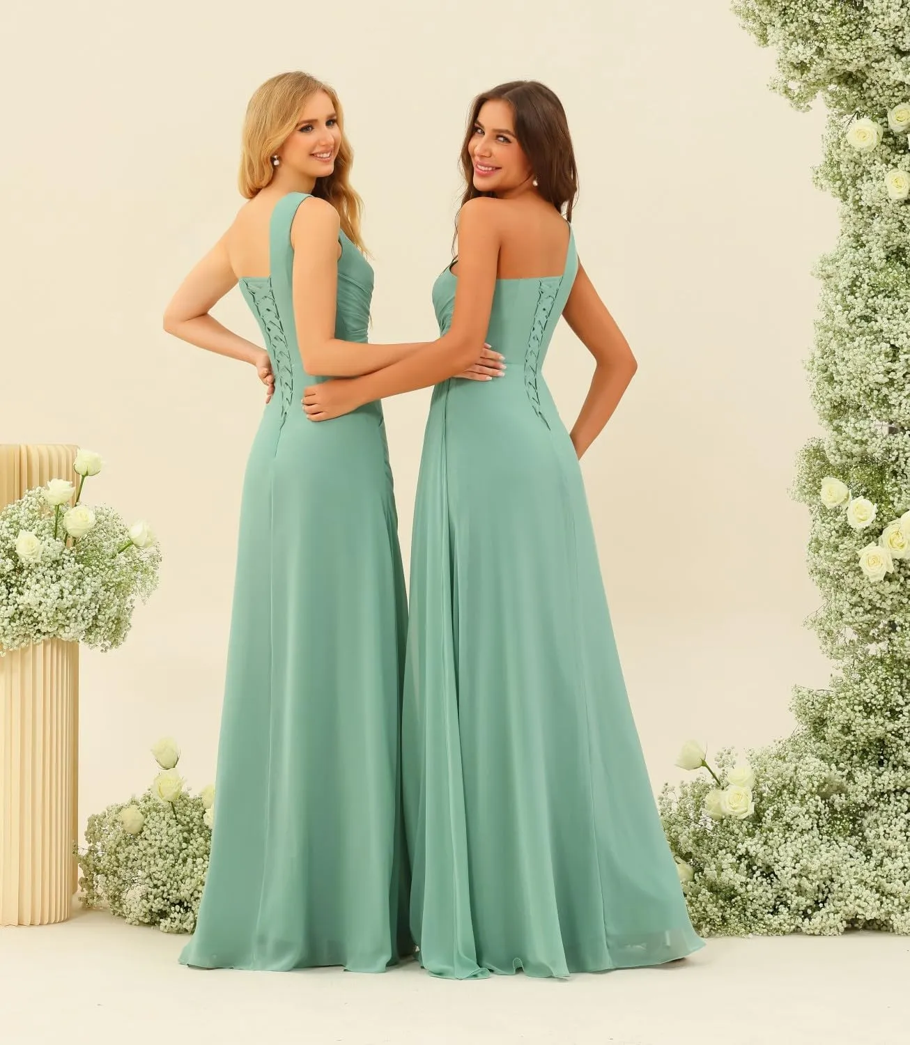 Loyeloy Women's One Shoulder Bridesmaid Dresses with Slit 2025 Chiffon Ruched Waist Formal Party Dress
