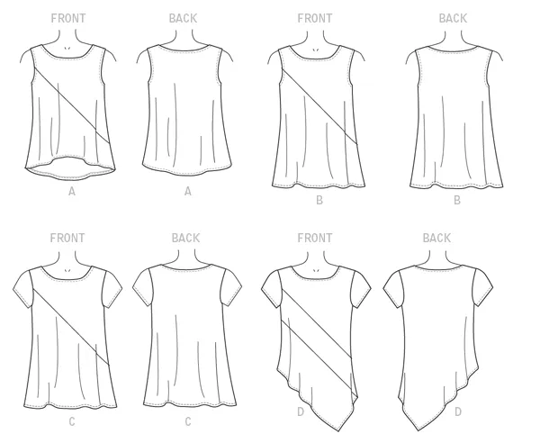 M7323 Misses' Asymmetrical Seam Detail Tops