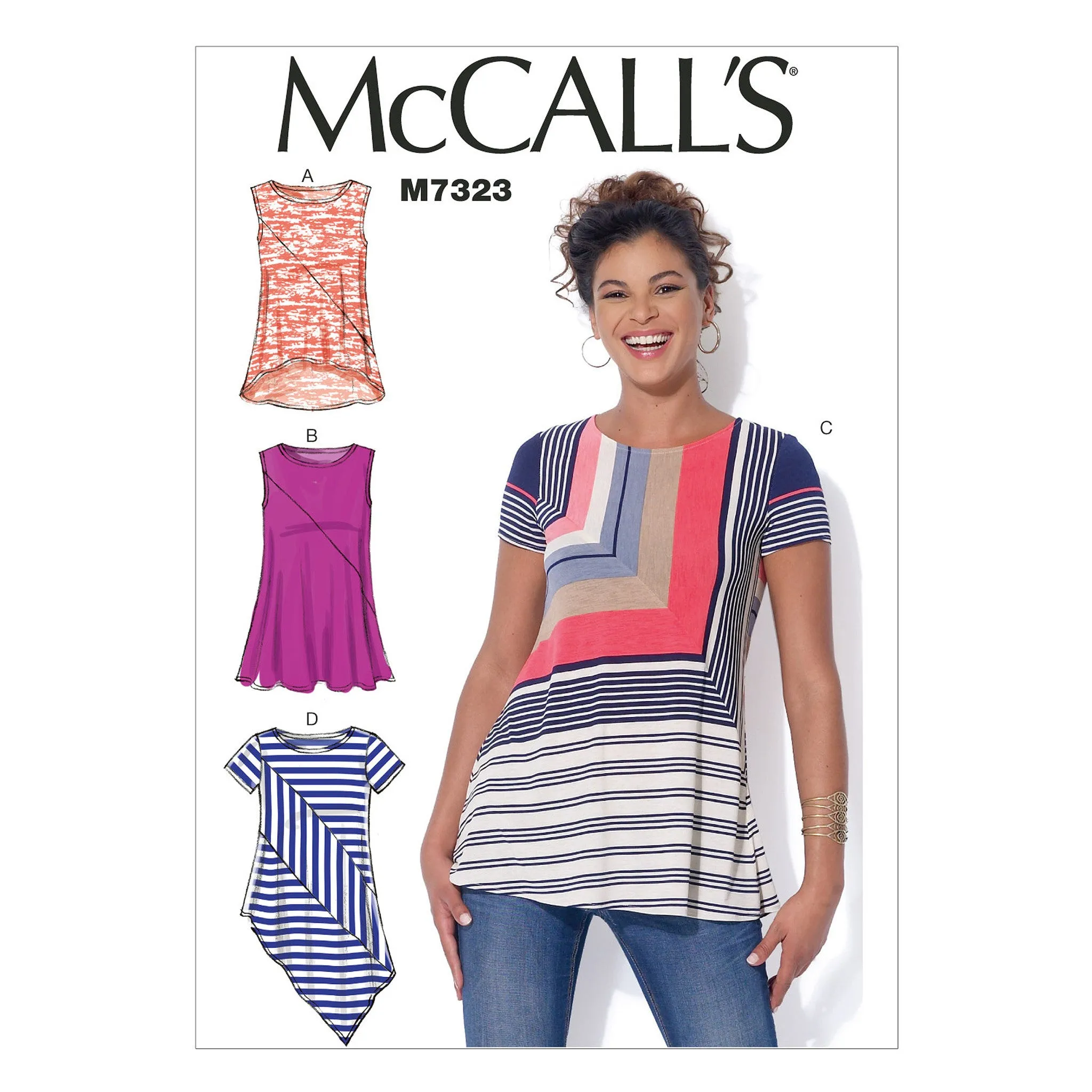 M7323 Misses' Asymmetrical Seam Detail Tops