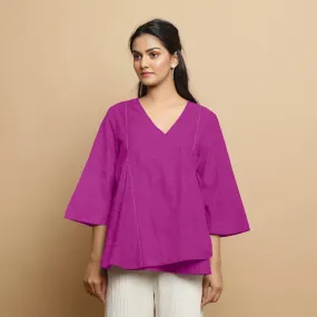 Magenta Embroidered Linen Asymmetrical Godet Top