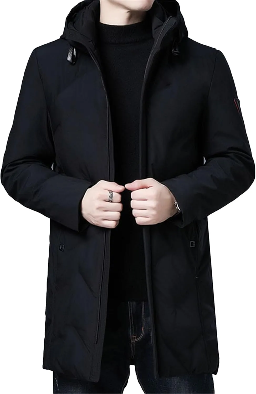 Maiyifu-GJ Mens Winter Coats Hooded Quilted Down Coat Windproof Thicken Long Puffer Jacket Padded Warm Parka Jacket Outerwear