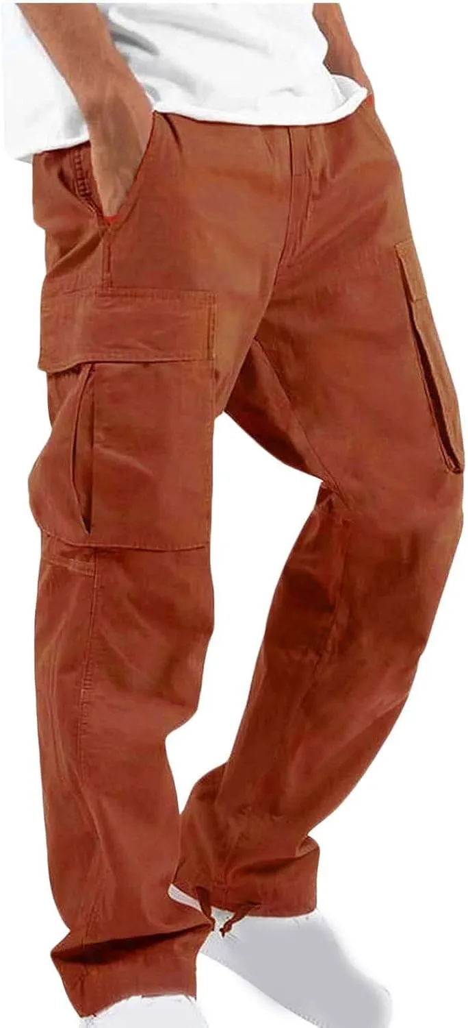 Men's Cargo Pants Sweatpants with Multi Pockets Plus Size Trousers Outdoor Running Pant Athletic Drawstring Joggers