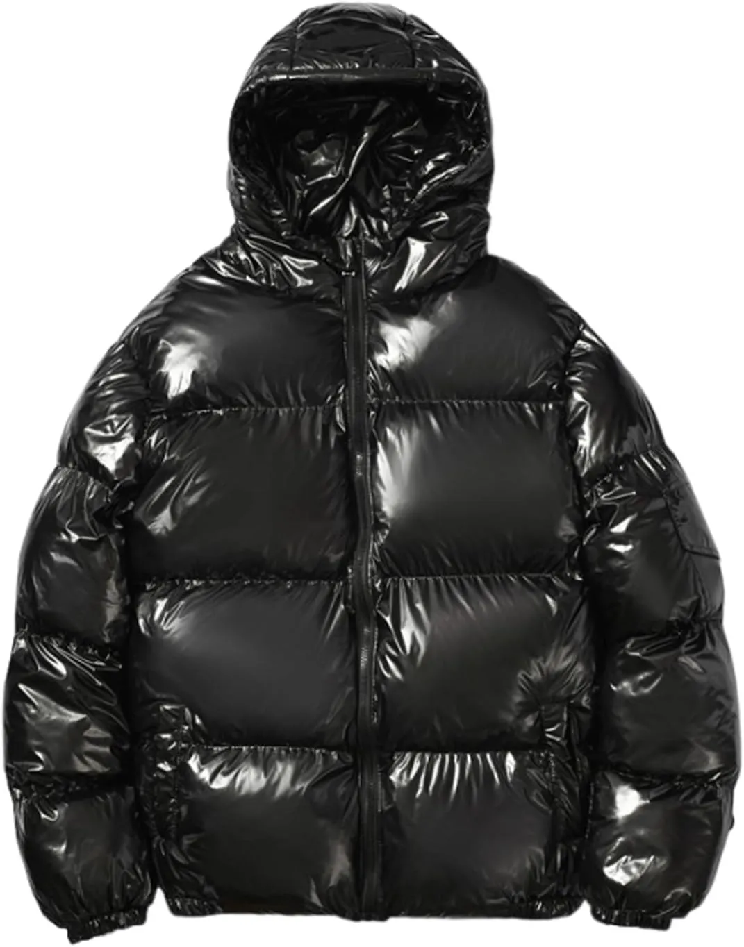 Mens Glossy Puffer Jacket Shiny Down Jacket Hooded Quilted Insulated Jacket Zip up Padded Coat Warm Winter Coats