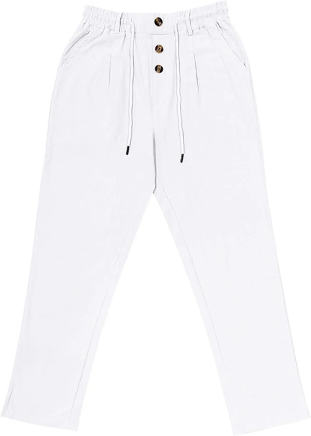 Mens Linen Pants Elastic Drawstring Waist Straight Legs Trouser with Pockets Casual Summer Loose Fit Yoga Beach Pant