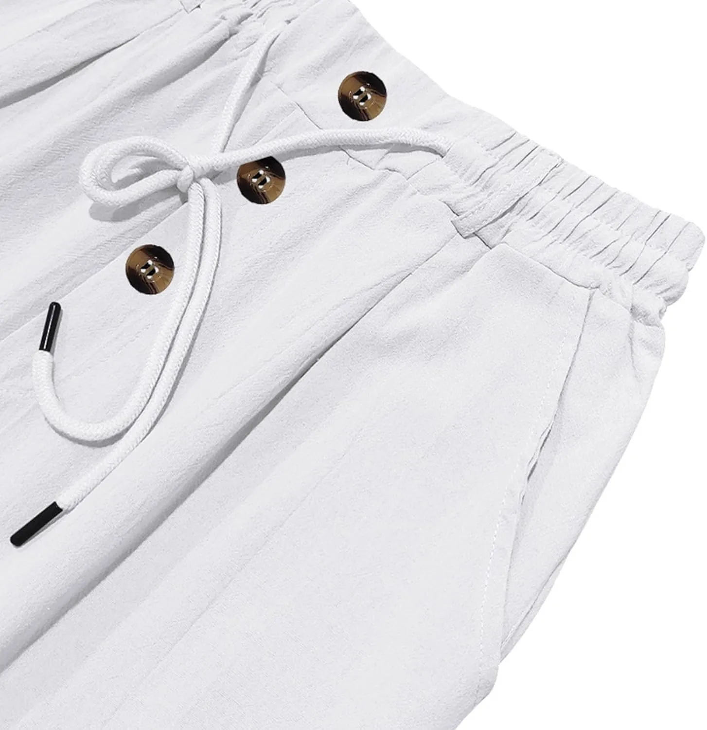 Mens Linen Pants Elastic Drawstring Waist Straight Legs Trouser with Pockets Casual Summer Loose Fit Yoga Beach Pant
