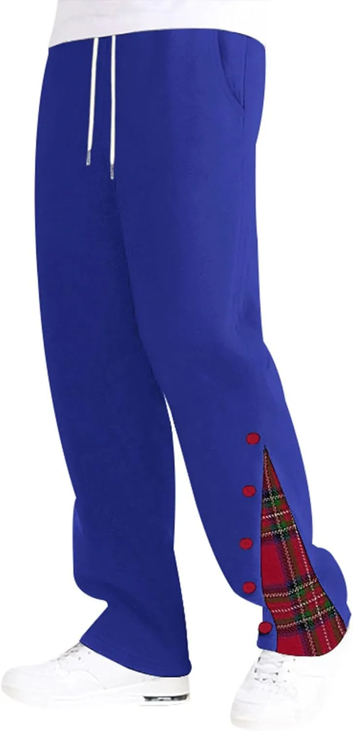 Mens Plaid Patchwork Pants Casual Drawstring Elastic Waist Trouser 2025 Fashion Loose Fit Athletic Pant with Pockets
