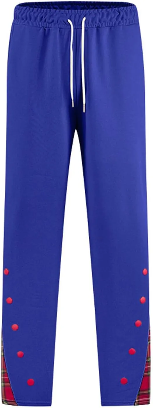 Mens Plaid Patchwork Pants Casual Drawstring Elastic Waist Trouser 2025 Fashion Loose Fit Athletic Pant with Pockets