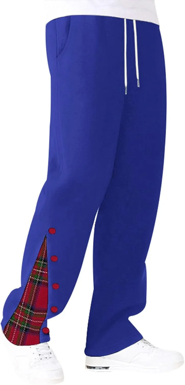 Mens Plaid Patchwork Pants Casual Drawstring Elastic Waist Trouser 2025 Fashion Loose Fit Athletic Pant with Pockets