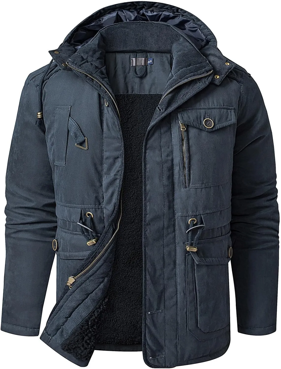 Mens Puffer Jacket Lightweight Hooded Insulated Winter Coat Windproof Zipper Down Jacket Thicken Fleece Outwear