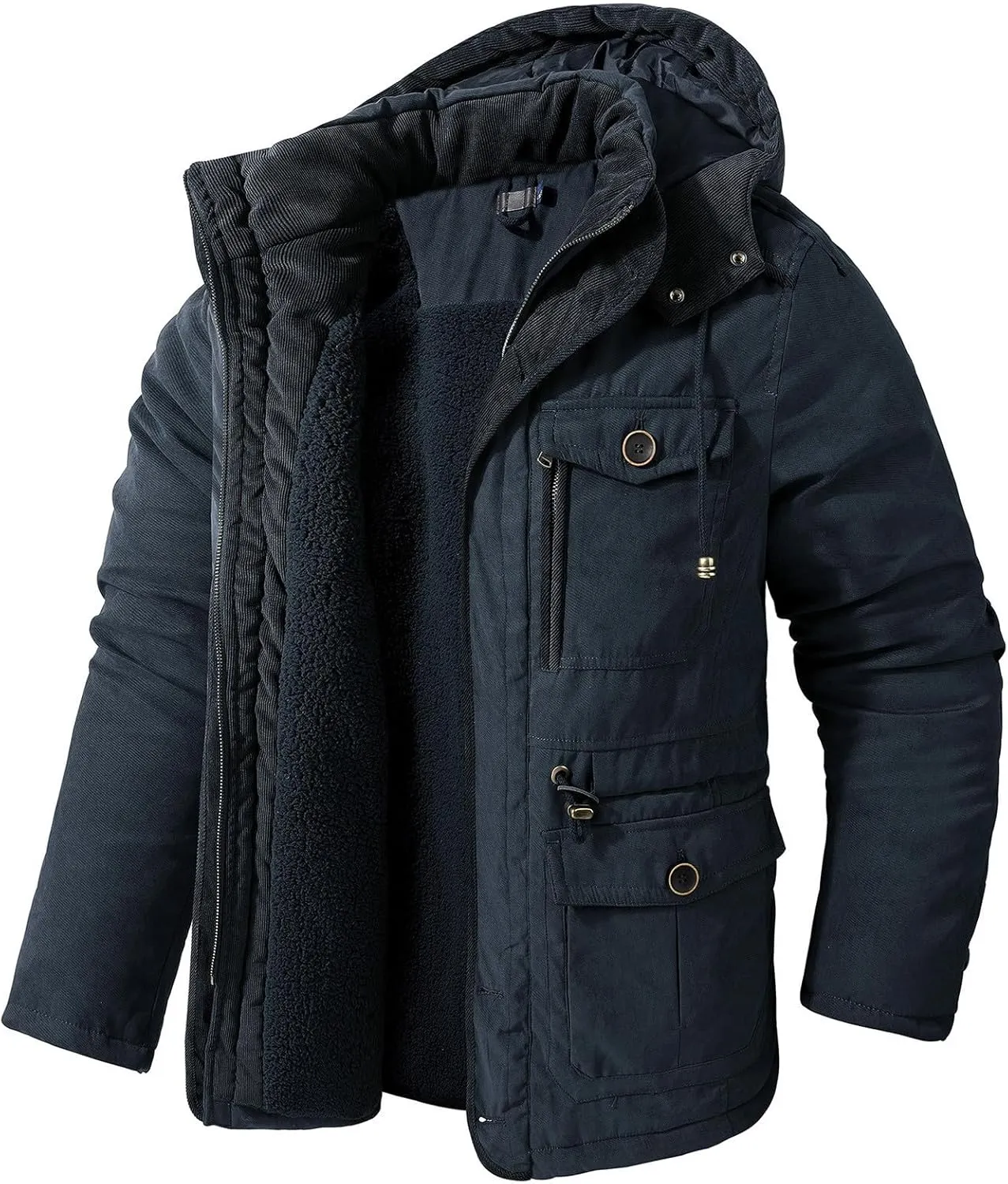 Mens Puffer Jacket Lightweight Hooded Insulated Winter Coat Windproof Zipper Down Jacket Thicken Fleece Outwear