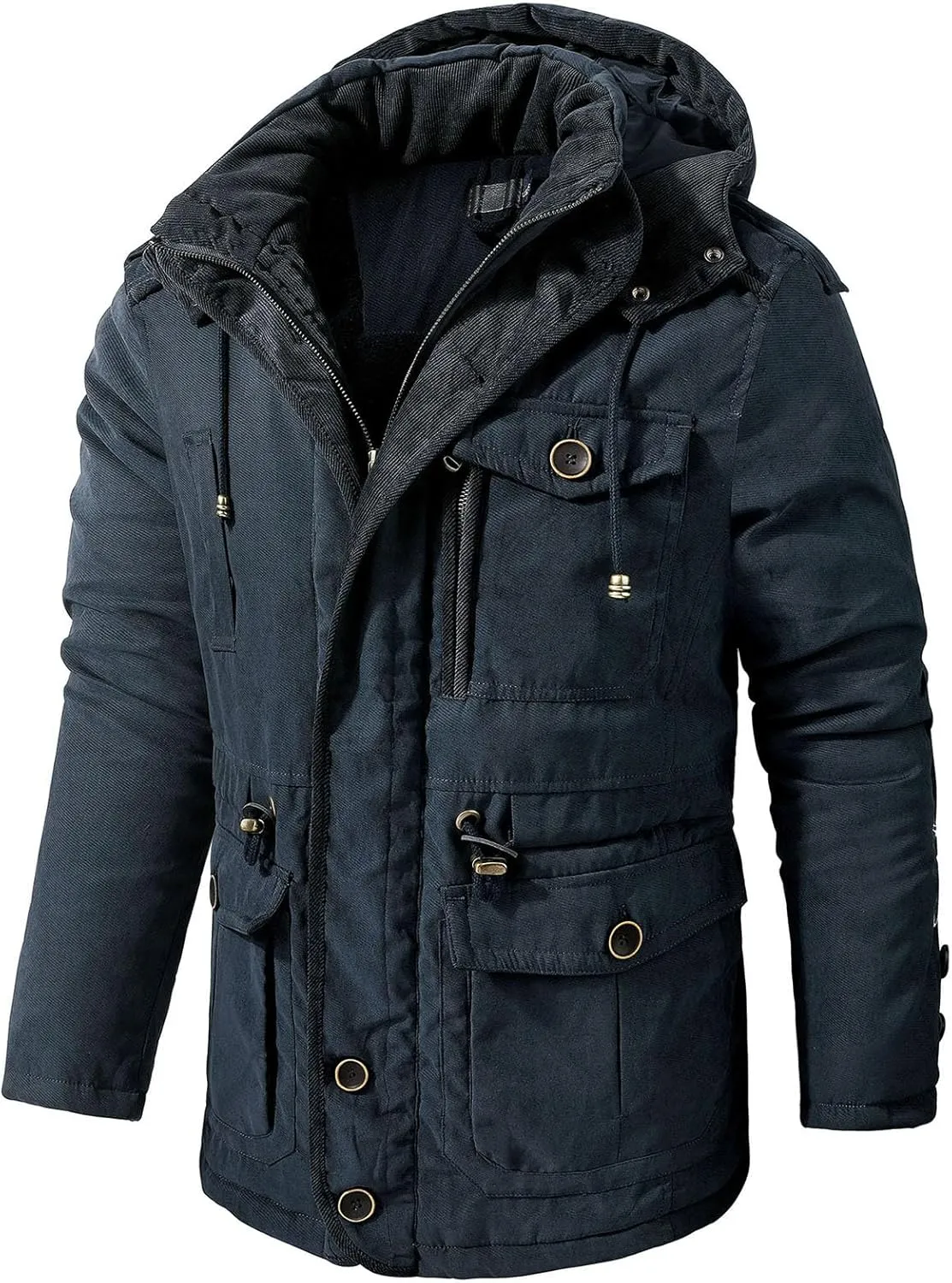 Mens Puffer Jacket Lightweight Hooded Insulated Winter Coat Windproof Zipper Down Jacket Thicken Fleece Outwear