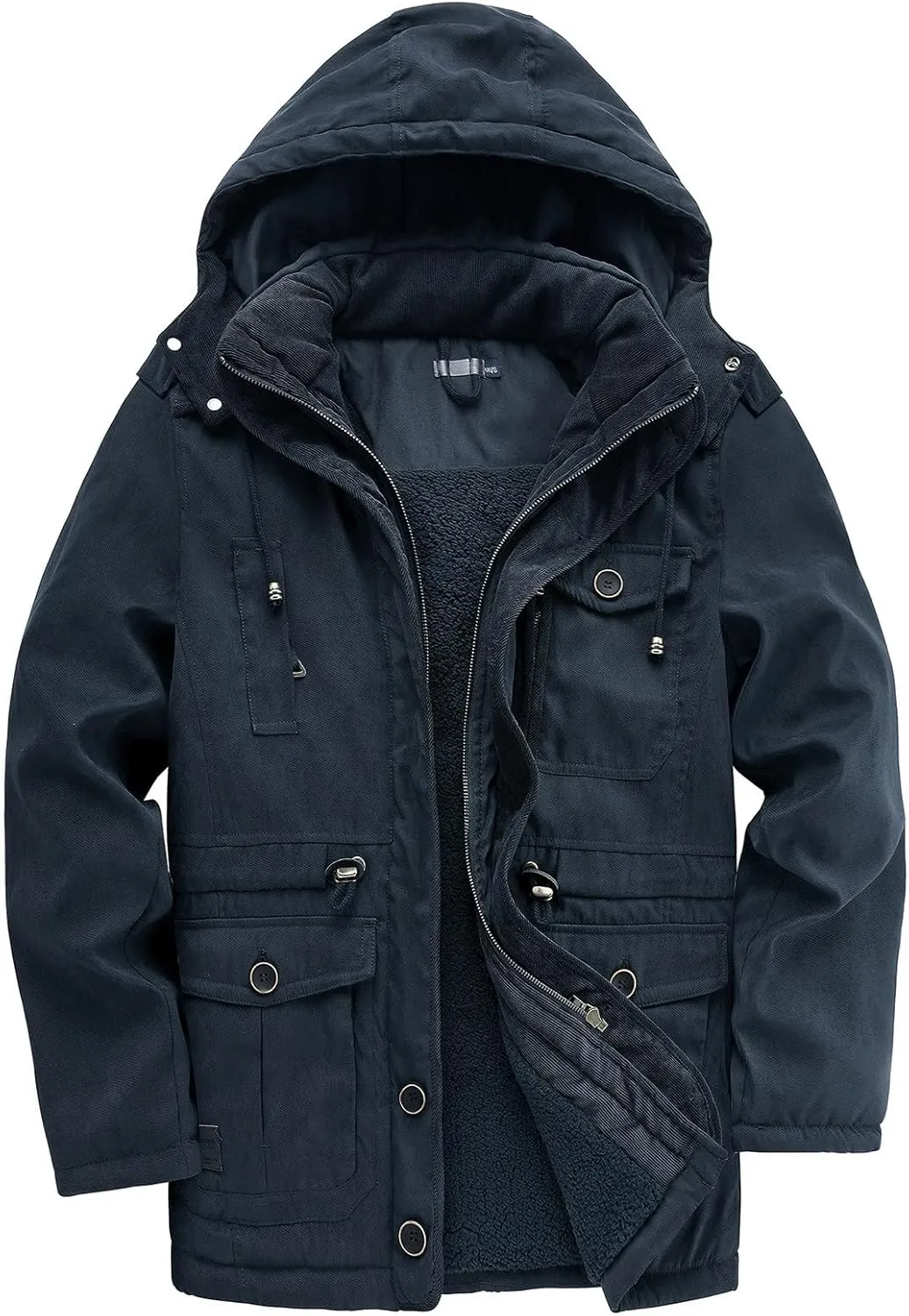 Mens Puffer Jacket Lightweight Hooded Insulated Winter Coat Windproof Zipper Down Jacket Thicken Fleece Outwear