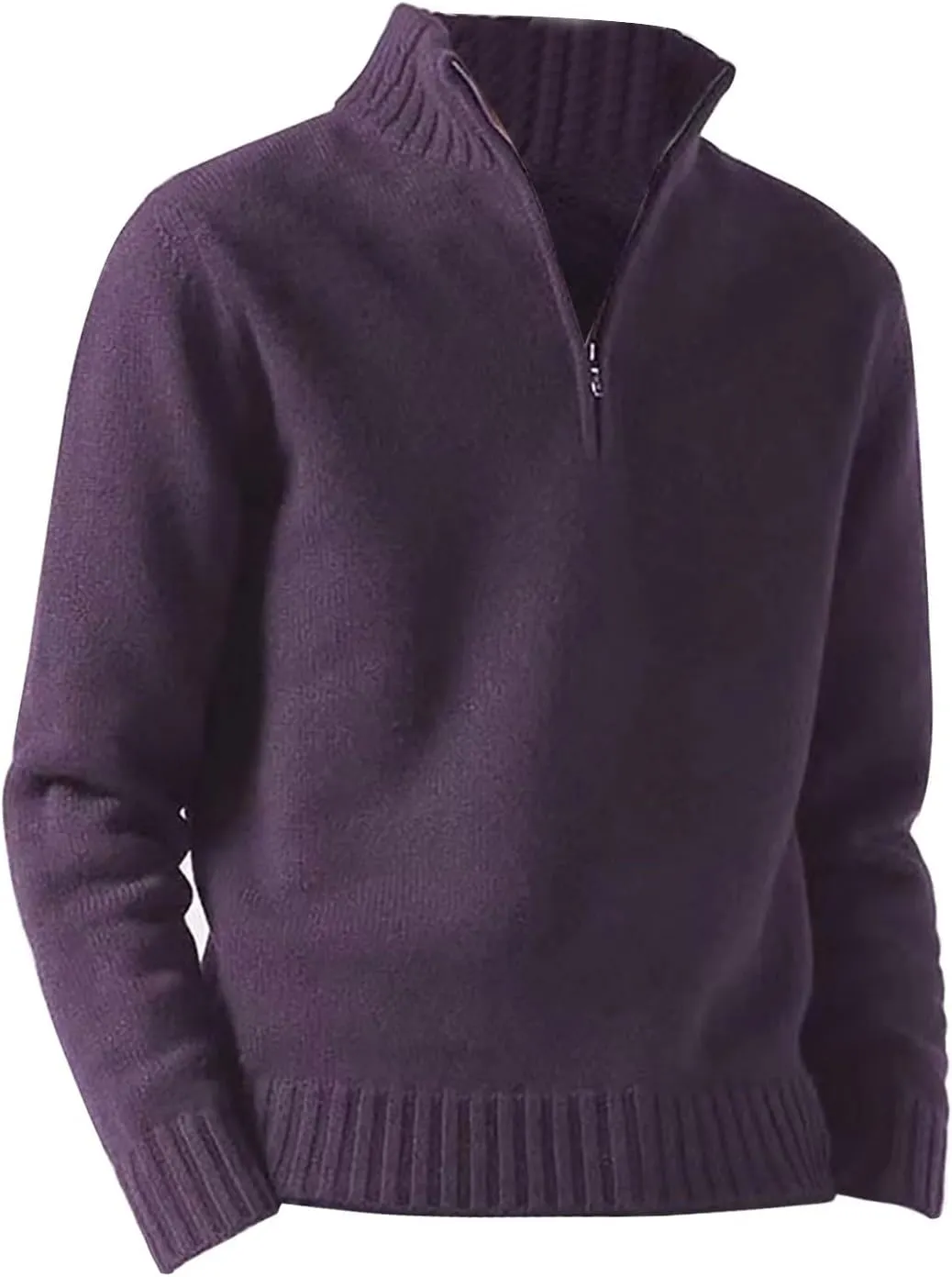 Mens Quarter Zip Pullover Sweater Plus Size Slim Fit Mock Neck Rib Knitted Polo Jumper Casual Winter Warm Sweatshirt