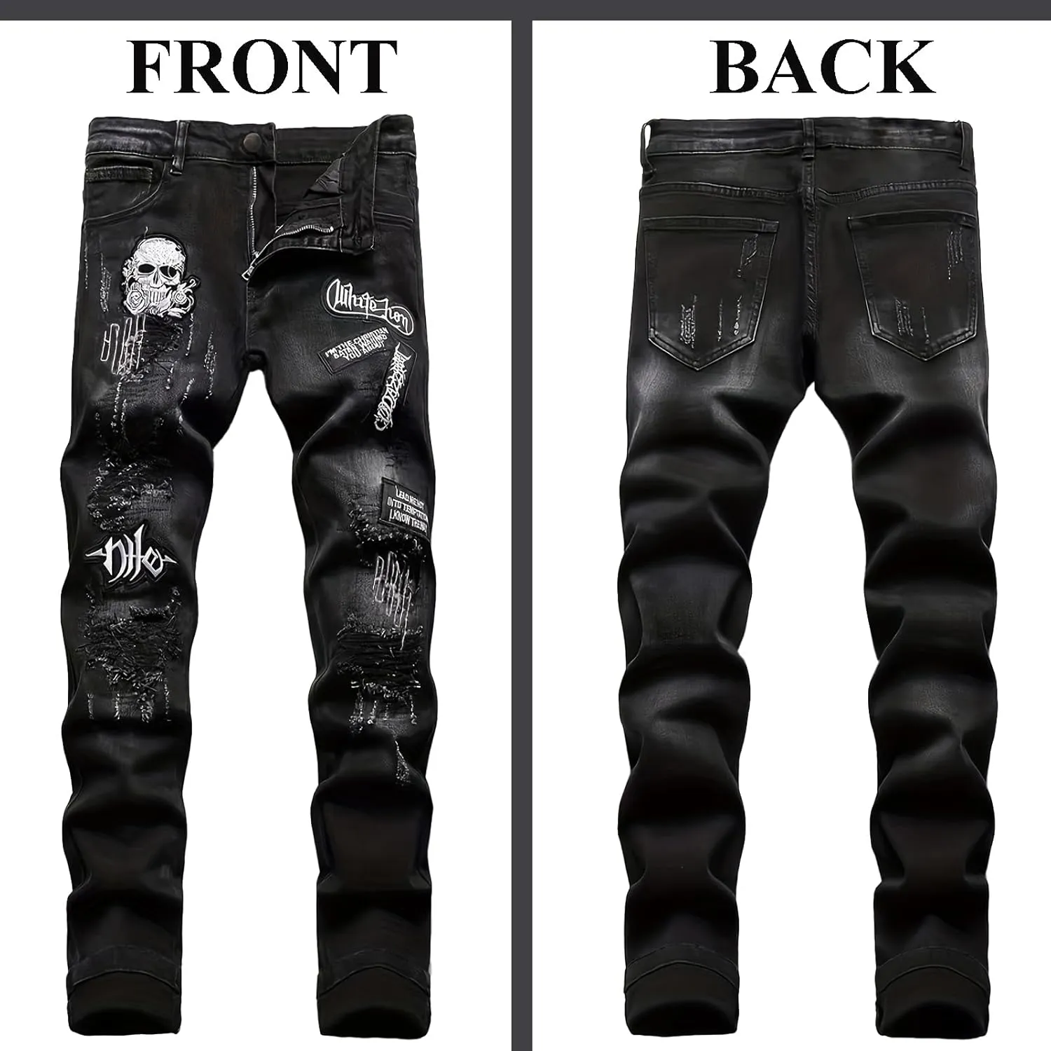 Men's Retro Distressed Embroidered Jeans