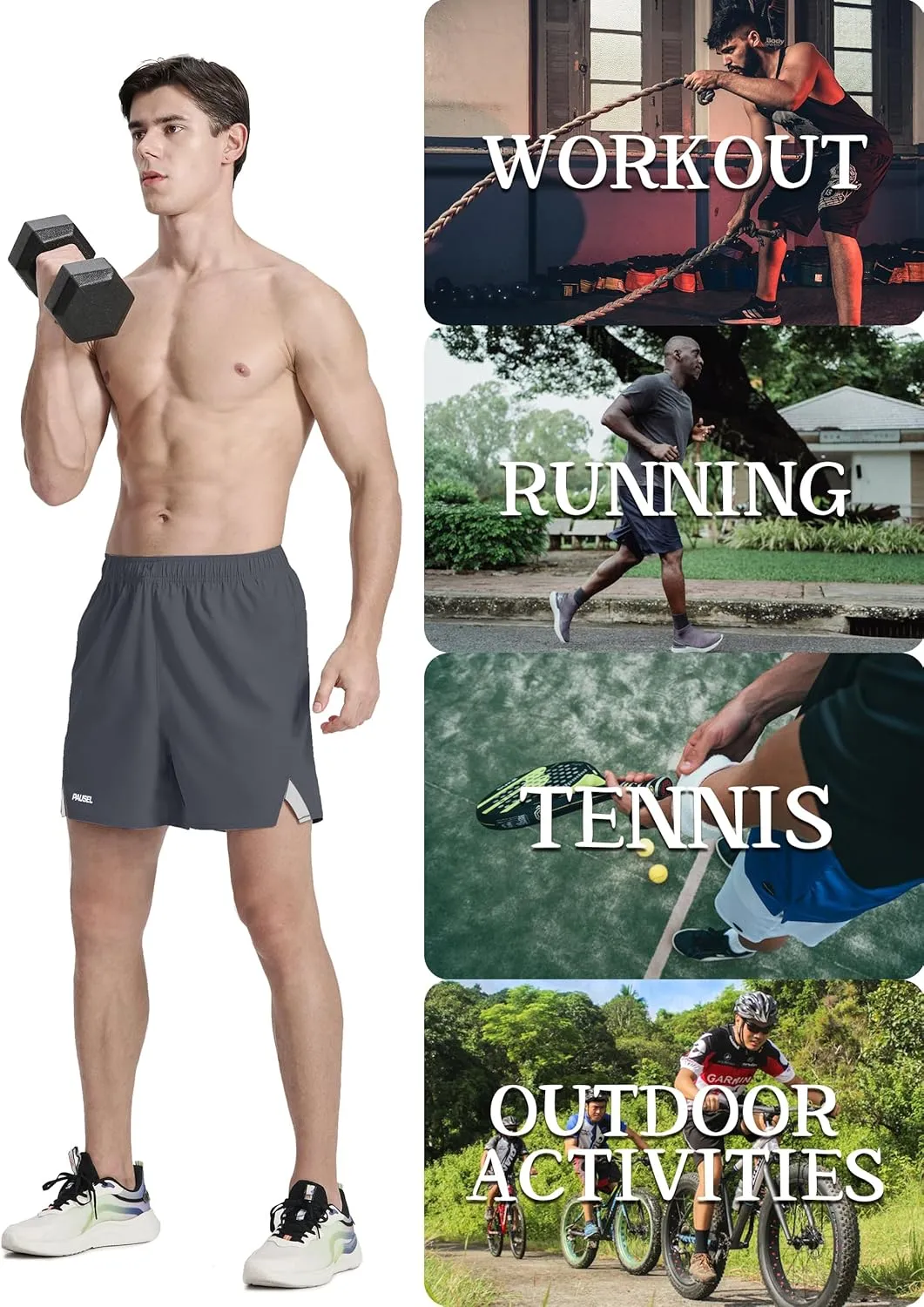Men's Running Athletic Shorts 5 inch Quick Dry Workout Short Tennis Gym Shorts with Zipper Pockets